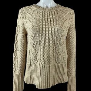 GAP Beige Pullover Sweater Cable Knit Womens Large Fisherman Crewneck T662